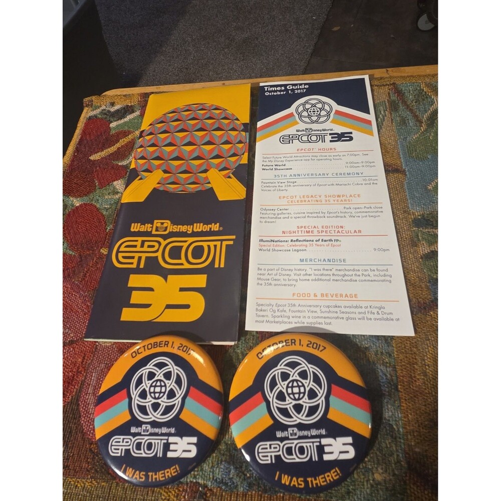 Rare 2017 Epcot 35 Map Booklet, Time Guide And 2 Pins Walt Disney World
